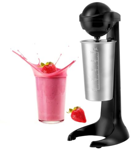 ARTECH Retro Milkshake Maker Black – Powerful 100W Milk Frother, Protein Shake Mixer, Milk Shakes, Omelette Mix, Cocktails, Frappes Blends; 500ml Stainless Steel Cup; 2 Speed Settings Recipes Included