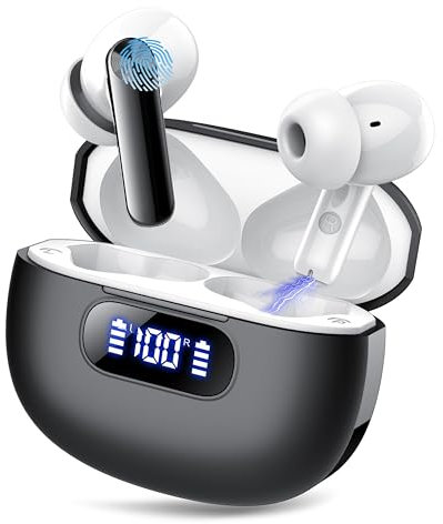 Ear buds Wireless Earbuds, Bluetooth 5.3 Headphones 2024 NEW Wireless Earphones, 4 ENC Noise Cancelling Mic, HiFi Stereo, 48H Playtime In Ear Bluetooth Earbuds LED Display IP7 Waterproof, Gloss Black