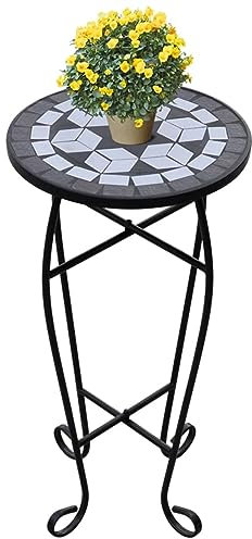 Kavolet Mosaiktisch Beistelltisch Mosaik Bistrotisch Blumenständer Balkontisch Kleine Gartentisch Blumenhocker Terrassentisch Rund 60 x 30 cm Schwarz