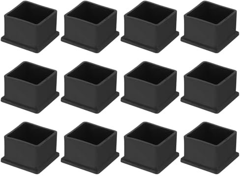 QUARKZMAN 12Pcs Embouts de Pieds de Chaise Carrés en PVC, 35mm x 35mm OD, Noirs, Protections de Pieds de Meubles pour Table, Capuchons de Pieds de Chaise, Protège-Sols pour Table de Patio,