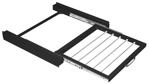 Vonia Telaio di collegamento per lavatrici - Porta asciugamani allungabile - Telaio di collegamento con portasciugamani estraibile - Kit stacking Universale - Con corda a cricchetto (Nero)