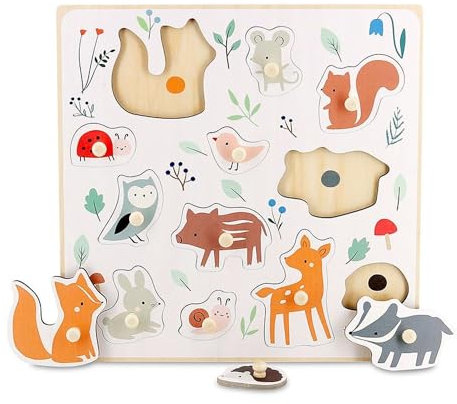 Vilac -Encastrement en Bois, Les Animaux de la forêt - Sarah Betz - Montessori - stimule la Coordination - motricité et résolution de problèmes chez Les Tout-Petits - Univers poétique et éducatif