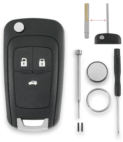 3 Tasten Auto Schlüsselgehäuse Für Opel Vauxhall Astra J Insignia Zafira C Mokka Cascade mit Batterie CR2032 und Pin-Entfernungswerkzeug Schraubendreher Schlüsselring