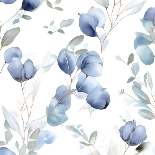 XRUIBZI Leaf Wallpaper Peel and Stick Wallpaper Blue Watercolor Floral Wallpaper Blue Leaf Contact Paper for Cabinets Waterproof Self Adhesive Wall Paper for Kitchen Countertop Wall 44.5cmx300cm