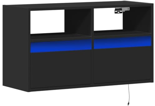 vidaXL TV Wall Cabinet with LED Lights - Black Floating Unit with Storage Space - Engineered Wood - 80x31x45 cm - Modern Living Room Entertainment Center