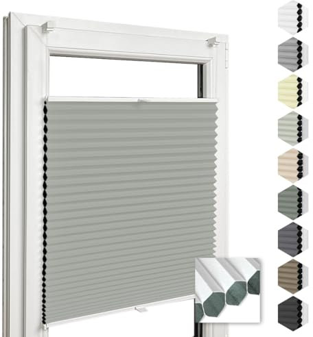 Home-Vision® Premium Doppelplissee Wabenplissee ohne Bohren mit Klemmfix (Weiß-Grau-Grün, B95cm x H200cm) Modern Klemmfix Blickdicht Plissee Sonnenschutz Hitzeschutz Jalousie für Fenster Thermo