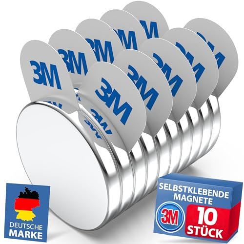 REORDA Neodym Magnete [STARKER 3M KLEBER] Maxi-Pack 10 Stück (30x3mm) | mit 3m Magnet klebepads | Powermagnete für Gewerbe, Whiteboard, Fotos & Kühlschrank