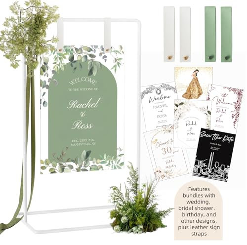 Furosa Wedding Sign Holder, White Adjustable Welcome to Our Wedding Sign Stand, Heavy Duty Iron Easel Display Stand