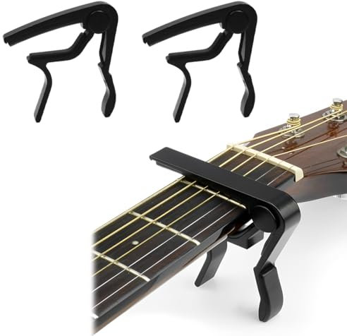 SGERUFZ 2 Pcs Cejilla de Guitarra Española y Acústica Capo de Aleación de Aluminio para Guitarra Eléctrica Acústica Clásica Folk Ukelele y Bajo Color Negro