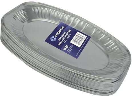 Coppice Oval Aluminium Foil Platters for Parties, Buffets & Entertaining | 42cm x 28cm | Food Safe | 20 Pk (Medium)