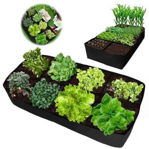 LUFEIS Cama elevada de tela para jardín, bolsas de cultivo de plantas extra grandes con 8 rejillas, 180 x 90 x 30 cm, bolsa de cultivo de flores para plantas de jardín, contenedor de plantación al