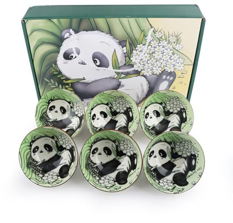 TBRFP Serving Bowls Set of 6,Panda Ceramic Bowl 4.5 Inch,Dinnerware Gift Set for Rice,Cereal, Soup,Dessert,Snack,Fruit,Salsa,Ice Cream,Dipping Bowls,Microwave Dishwasher Safe with Gift Box