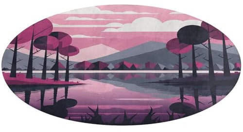 Trees by The Lake Area Teppiche, 90 x 90 cm, weicher Korallensamt, rund, Wohnzimmerteppich, waschbar, moderner Nachttisch, rutschfester Druck, Fußmatten für Küche, Esszimmer, Schlafzimmer