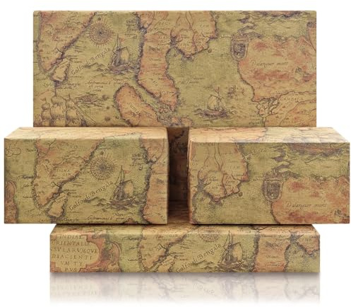 Vintage Wrapping Paper, 4 Blätter gefaltet Retro Welt nautischen Karte drucken Kraft Geschenkpapier für Geburtstag, Muttertag, Hochzeit, Baby-Dusche wickeln, 20x29 Zoll