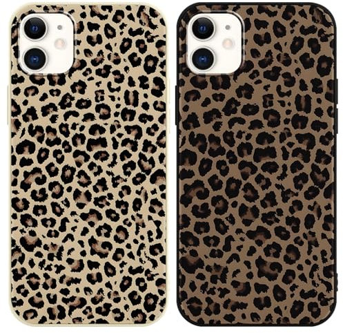 Foonary 2 Pack Black Leopard Print Phone Case for iPhone 12/iPhone 12 Pro 6.1, Soft Silicone with Grey Cheetah Design Aesthetics Pattern Cases,Shockproof Bumper Protector Cover, Girls for iPhone 12