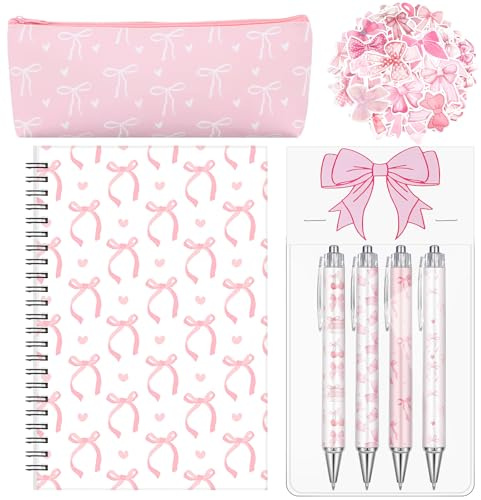 Sayglossy Pink Bow Set Penna Spirale Notebook Journal Pencil Case Sticker