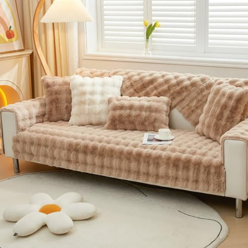 Cozy Sofaüberwurf aus Kunstleder, 70 x 120 cm, Khaki, Weiß