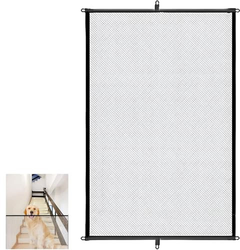 Stair Gate, Mesh Stair Gate with 6Pcs Strong Adhesive Hook, Puppy Gates Indoor No Drilling, Portable Dog Gate, Stair Gates for Baby Providing a Safe Enclosure for Pets and Baby (110 * 72CM)