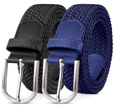YOUCHAN 2er-Pack Gürtel für Damen und Herren Gürtel Elastische Flechtgürtel 3,3 cm Stretchgürtel mit Verstellbarer Dehnbarer Stoffgürtel Unisex Schwarz + Blau 110 cm