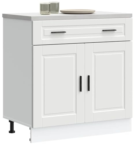 HOMTAKIE Armoire de Cuisine Porto Blanc Bois d'ingénierie 1x Meuble Bas (2 Portes 2 tiroirs) 80 cm