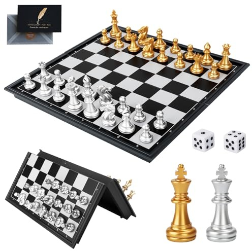 ZUSUZU Schachspiel,Schachspiel Magnetischem,Einklappbar Schachbrett,Tragbares Chess Board,Reiseschach,Mini Schach,Brettspiel für Kinder ab 6 Jahre