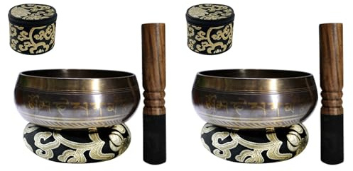 MVOSJFIE 2X Tibetan Singing Bowl Set with New Dual-End Stroker Cushion Handcrafted in Nepal for Meditation Healing