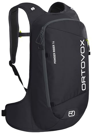 Ortovox Powder Rider 16, zaino leggero da freeride con compatibilità di idratazione e caratteristiche di sicurezza contro le valanghe per brevi escursioni sugli sci, Black Raven, 16 litri