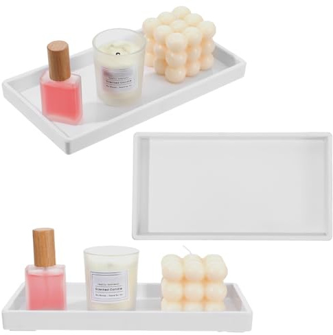 Deko Tablett Badezimmer Tablett Weiß Dekotablett Weiß Desktop Schmuck Schale Kosmetiktablett für Seifenspender Gewebe Kerzen