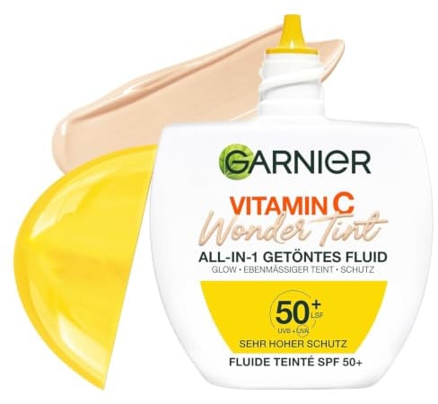 Garnier Vitamin C Wonder Tint All-In-1 Getöntes Fluid Hell, Skin Tint mit LSF 50+, Getönte Tagescreme für strahlenden Glow & ebenmäßigen Teint, Feuchtigkeitspflege mit Niacinamid & 5% Glycerin, 40ml