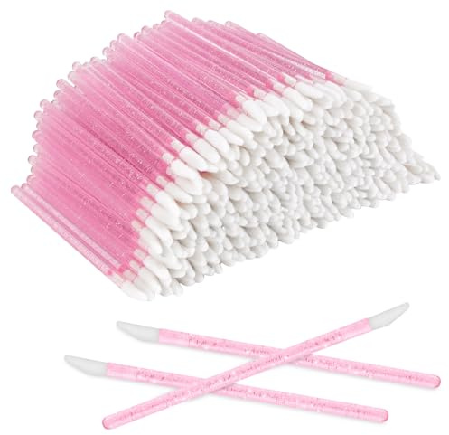 300 Stück Einweg Lippenpinsel, Mikro Applikator Pinsels, Make Up Lippenstift Pinsel, Schwarz Lip Gloss Lippenstift Pinsels Gloss Stab Applikatoren (Rosa)