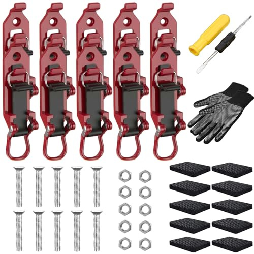 Heavy Duty Metal Rubber Shovel Mount Kit, 10Pcs 2026 Universal Shovel Holder for Truck, Multi-Functional Quick Release Axe Hold, Easy to Install, Boats Military Equipment Overlanding Gear (10, Red)