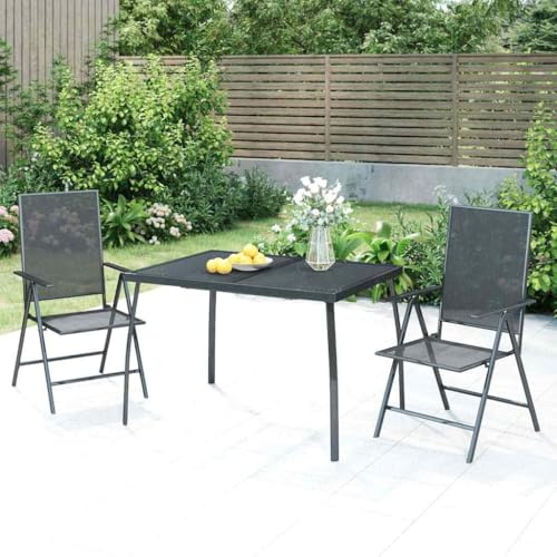 SooIarix 3-TLG Garten-Essgruppe Anthrazit Stahl mit Netzgitter Design, Klappbare Gartensessel, Robuster Esstisch 110x80x72 cm, Ideal für Balkon, Terrasse und Gartenlounge Outdoor Entspannung