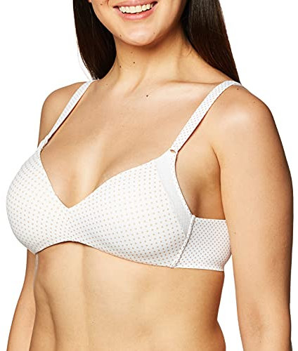 Warner's Women's Cloud 9 Wire Free Lift Bra, White/Toasted Almond Pindot, 40B