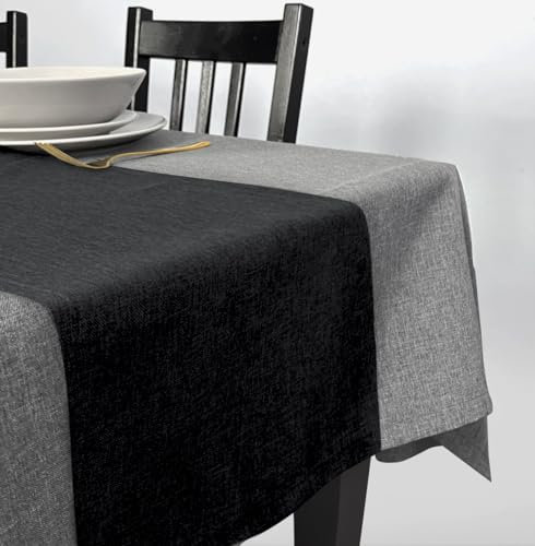 ROLLMAYER abwaschbar Tischläufer Wasserabweisend / Lotuseffekt (Melange Grafit 22, 40x250cm) Leinenoptik Tischtuch mit pflegeleicht Fleckschutz, Rechteckig, Farbe & Größe wählbar