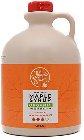 MapleFarm - Puro sciroppo d'acero Canadese BIOLOGICO Grado A (Dark, Robust taste)- 1,89 l (Confezione da 1) - Original maple syrup - succo d'acero BIO