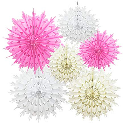 Time to Sparkle 6 Pack Mix Tissue Paper Snowflake Wedding Decoration - Christmas Party Fan Mix - Pink Shade
