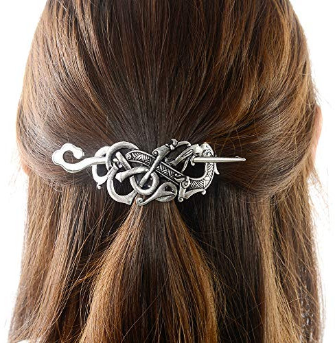 Keltische Haarspange mit Wikinger-Haarspange, Wikinger-Haarschmuck, Drachen-Haarspangen, lange Haarnadel, irisches Haar, Dekoration für langes Haar, Schmuck, Zöpfe, Haarspange mit Stab