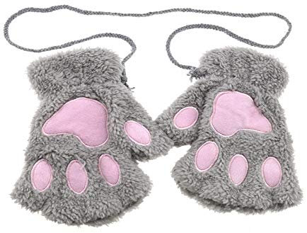 OTOTEC Guante cálido para mujer y niña, diseño de garra de gato, suave, sin dedos, color gris