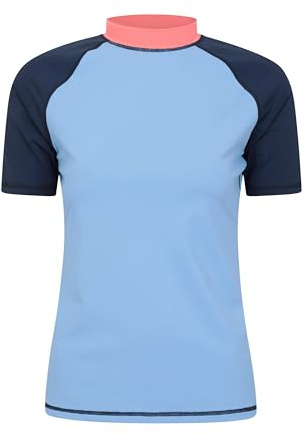 Mountain Warehouse Short Sleeves Womens UV Rash Vest - UPF50+, Ladies Rash Guard, Quick Dry, Flat Seams Top - Spring Summer Swimming, Beach, Under a Wetsuit Pale Blue 8