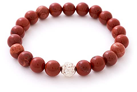 BERGERLIN Jaspis Armband - Perlenarmband aus echtem Naturstein mit 925 Sterling Silberperle