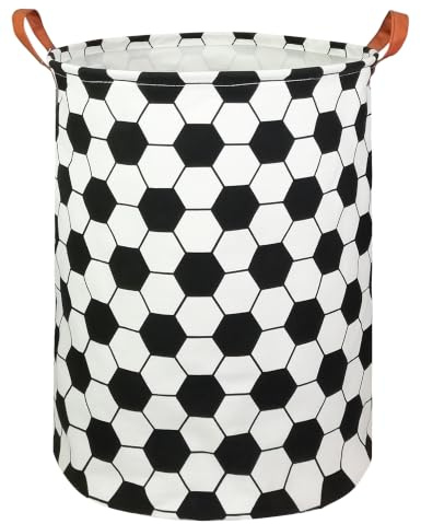 HUNRUNG Wäschekorb, großer Canvas-Stoff, leichter Aufbewahrungskorb, Spielzeug-Organizer, schmutzige Kleidung, faltbar, wasserdicht, für Studentenwohnheime, Kinderzimmer, Badezimmer (Fußball)
