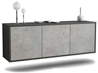 Dekati Lowboard Seattle hängend (136x47x35cm) Korpus anthrazit matt - Front Beton Optik - Push to Open