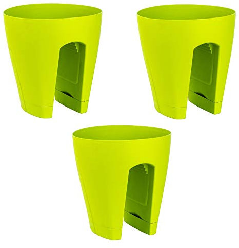 ENGELLAND 3 x Blumentopf für Balkon-Geländer, Farbe: Grün, Blumenkasten, Balkonkiste, 9 Liter, Kunststoff, Außenbereich, B Ø 29 x H 30 cm