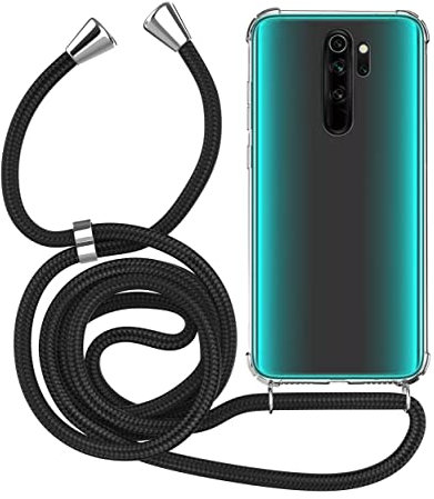 MyGadget Handykette für Xiaomi Redmi Note 8 Pro - [ TPU Hülle mit verstellbaren Band ] - Handyhülle mit Handyband zum Umhängen Kordel Schnur Case Schutzhülle - Schwarz