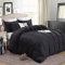 Michorinee Winter Plüsch Bettwäsche Set 220x240 Cashmere Touch Flauschig & Warme Coral Fleece Uni Bettbezug mit Reißverschluss - Schwarz | 220 x 240 cm + 2 x 80 x 80 cm