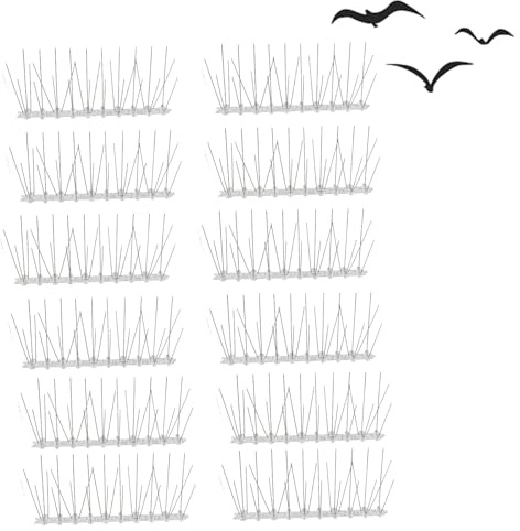 Nonbranded Pack of 12 bird spikes, stainless steel pigeon repellent, rust-proof pigeon deterrent, bird spikes, suitable for roofs, chimneys, fences, mailboxes, balconies, barns and terraces (25 cm)