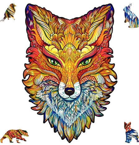 UNIDRAGON Original Holzpuzzle — Feuriger Fuchs, 107 Teile, Klein 6.2 x 9.4 Zoll (16 x 24 cm) Schöne Geschenkverpackung, Einzigartige Form Erwachsene und Kinder