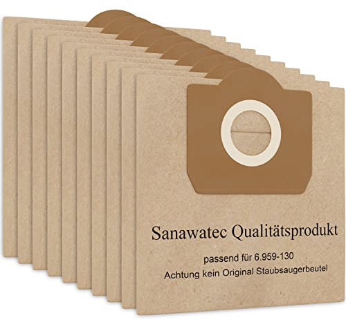 SANAWATEC Lot de 10 Sacs d'Aspirateur pour Kärcher WD3 6.959-130.0 - Sacs Filtrants en Papier pour MV3 A2201 2204 2504 2604 2554 2251