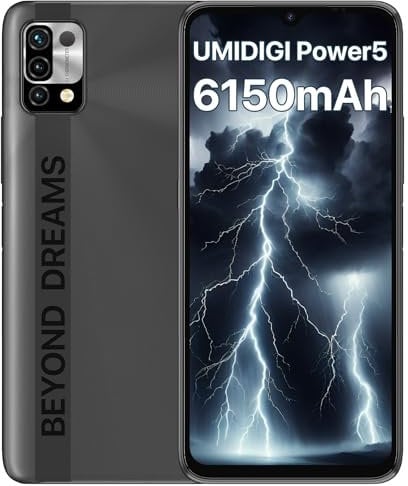UMIDIGI Smartphone Power 5, Cellulare a Schermo Intero da 6.53 Pollici, Batteria da 6150mAh, Telefono Android Con Tripla Fotocamera AI da 16MP, 4+128GB, Grigio Carbone