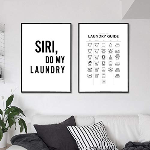 Yangmanini Wäsche Guide Poster Siri Do My Laundry In Schwarzem Text auf weißem Hintergrund Leinwand Malerei Dekoratives Bild 50x70cm-2 Stück Rahmenlos